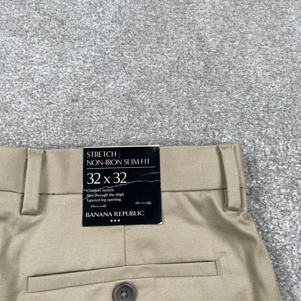 Banana Republic Chino Pants Mens 32x32 Tan Non-Iron Stretch Slim Fit Khakis NWT
